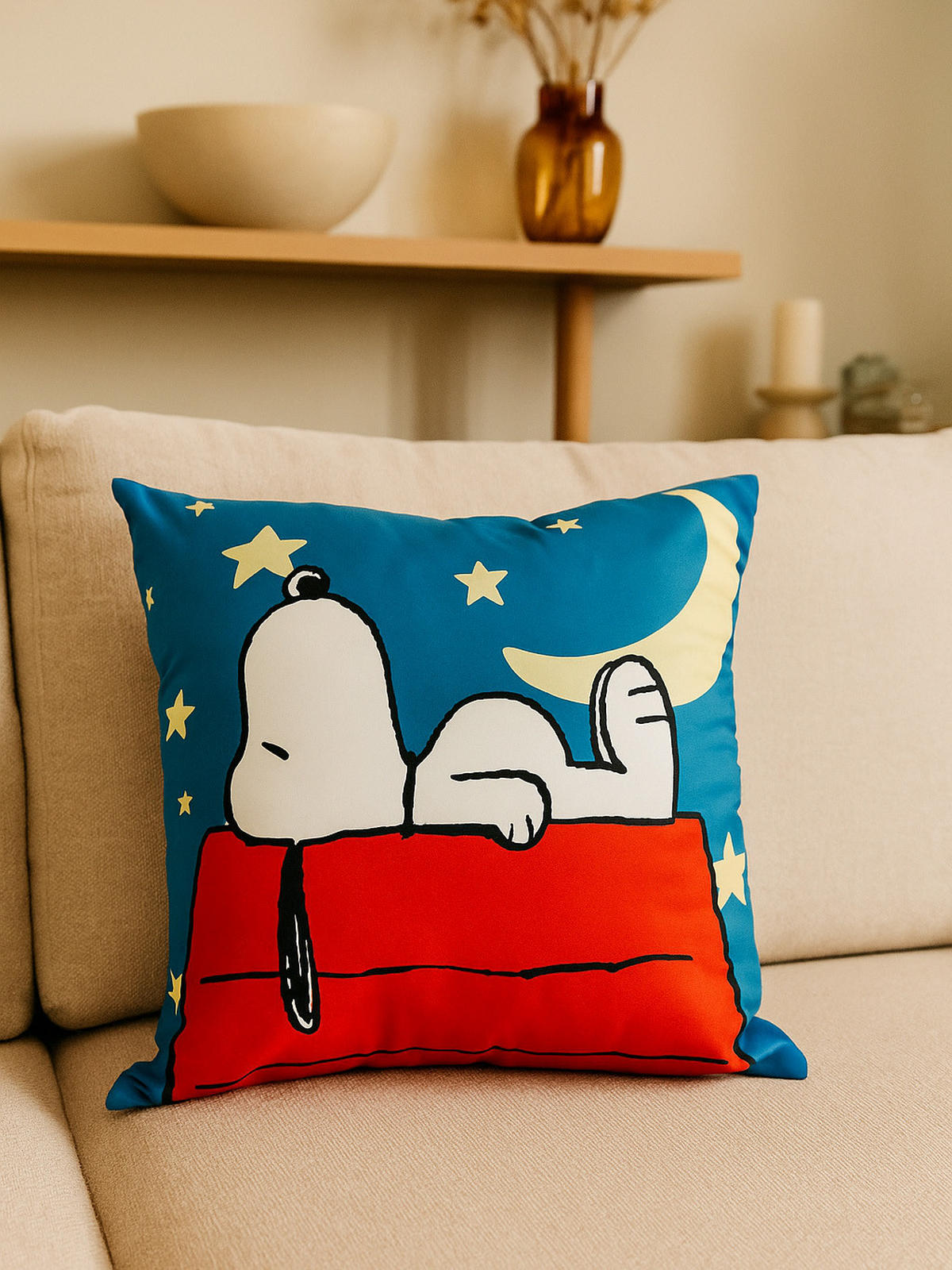 ZIERKISSEN The Peanuts Snoopy Mond & Sterne Blau 40 x 40 cm - Blau, Textil (40/40/10cm) - United Labels