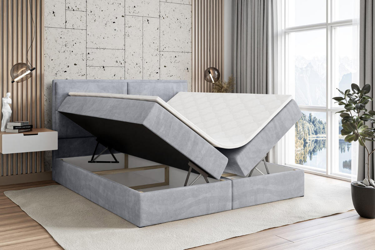 BOXBETT mit Matratze H3 und Lattenrost - AURA - 180x200 Hellgrau - Hellgrau, Holzwerkstoff (180/200cm) - ALTDECOR