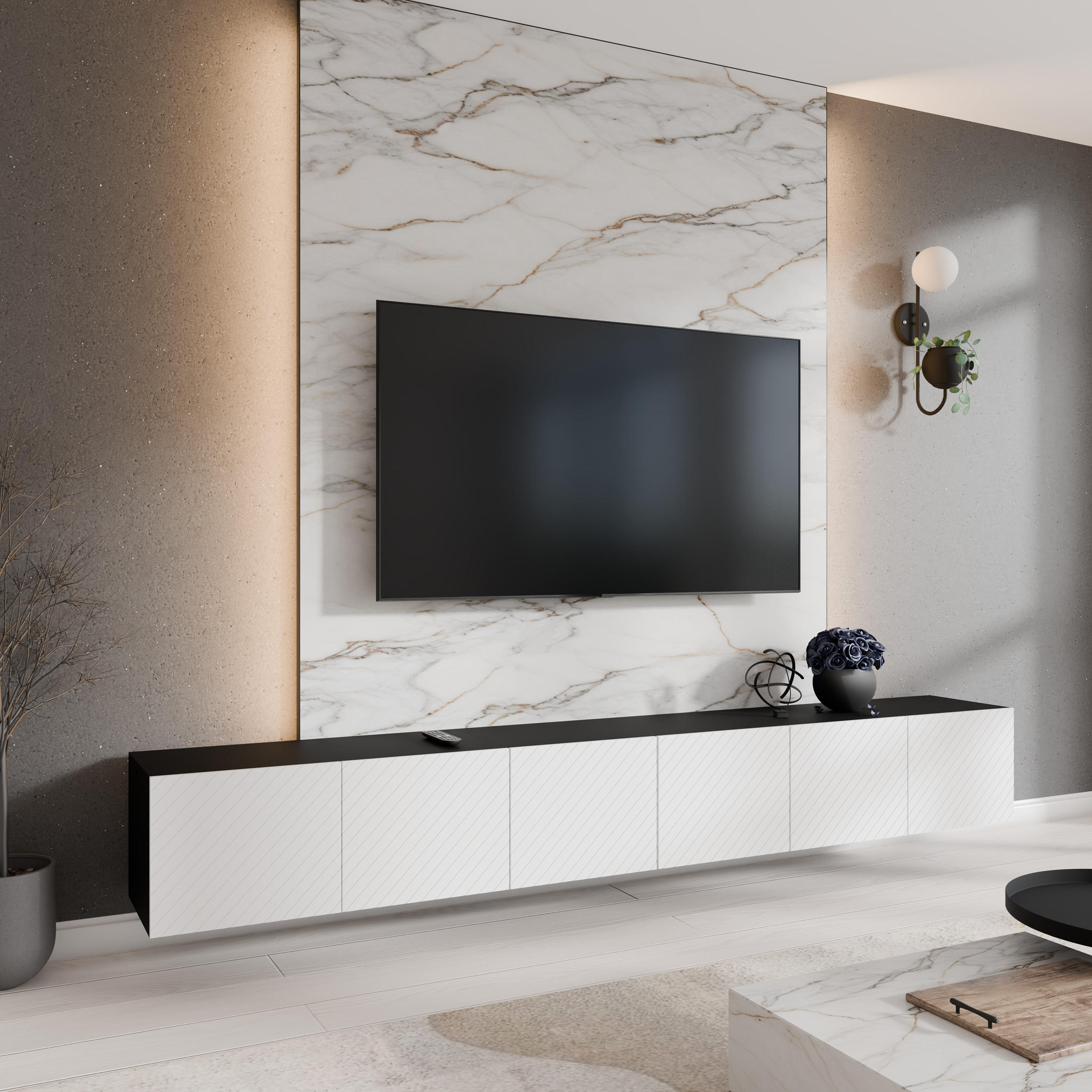 TV-SCHRANK KLER - Schwarz/Weiß, Holzwerkstoff (300/41/40cm) - Meblini