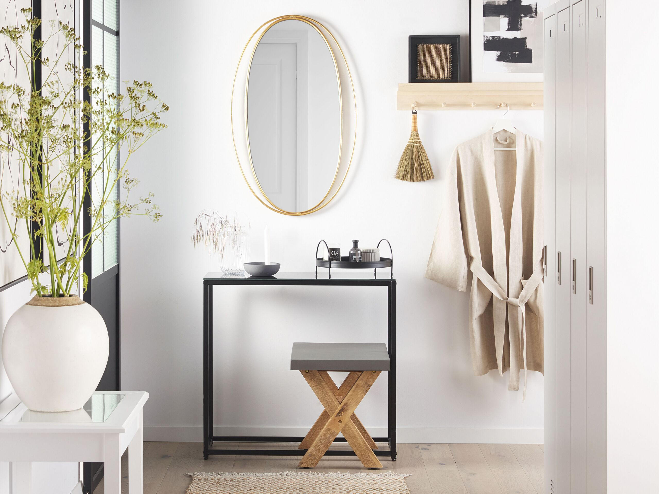 WANDSPIEGEL gold oval 90/55 cm BESSON Besson - Goldfarben, Metall (53/90/3cm) - Beliani