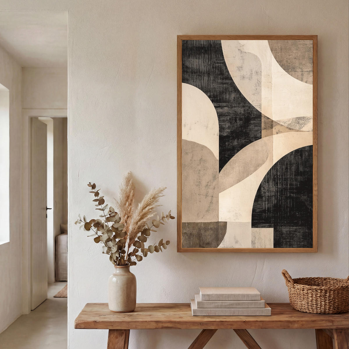NÁSTĚNNÁ LAMPA S AKUMULÁTOREM Abstraktní - Tvary - Moderní - Béžová 60x90 cm - šedá, kompozitní dřevo (60/90/8cm) - OnlyWow