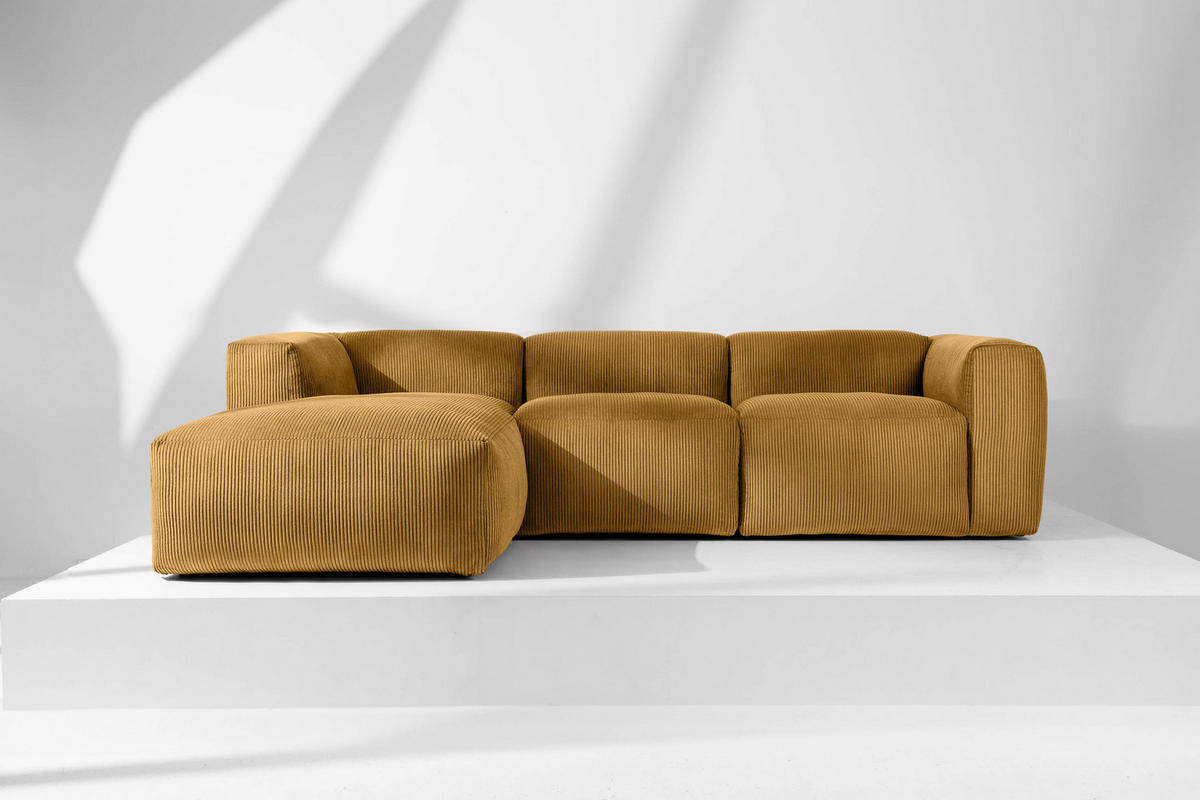 ECKMODULSOFA-LINKS BUFFO mit extrem weicher und bequemer Sitzfläche, Kordstoff, gelb - Gelb, Textil (297/180cm) - KONSIMO®