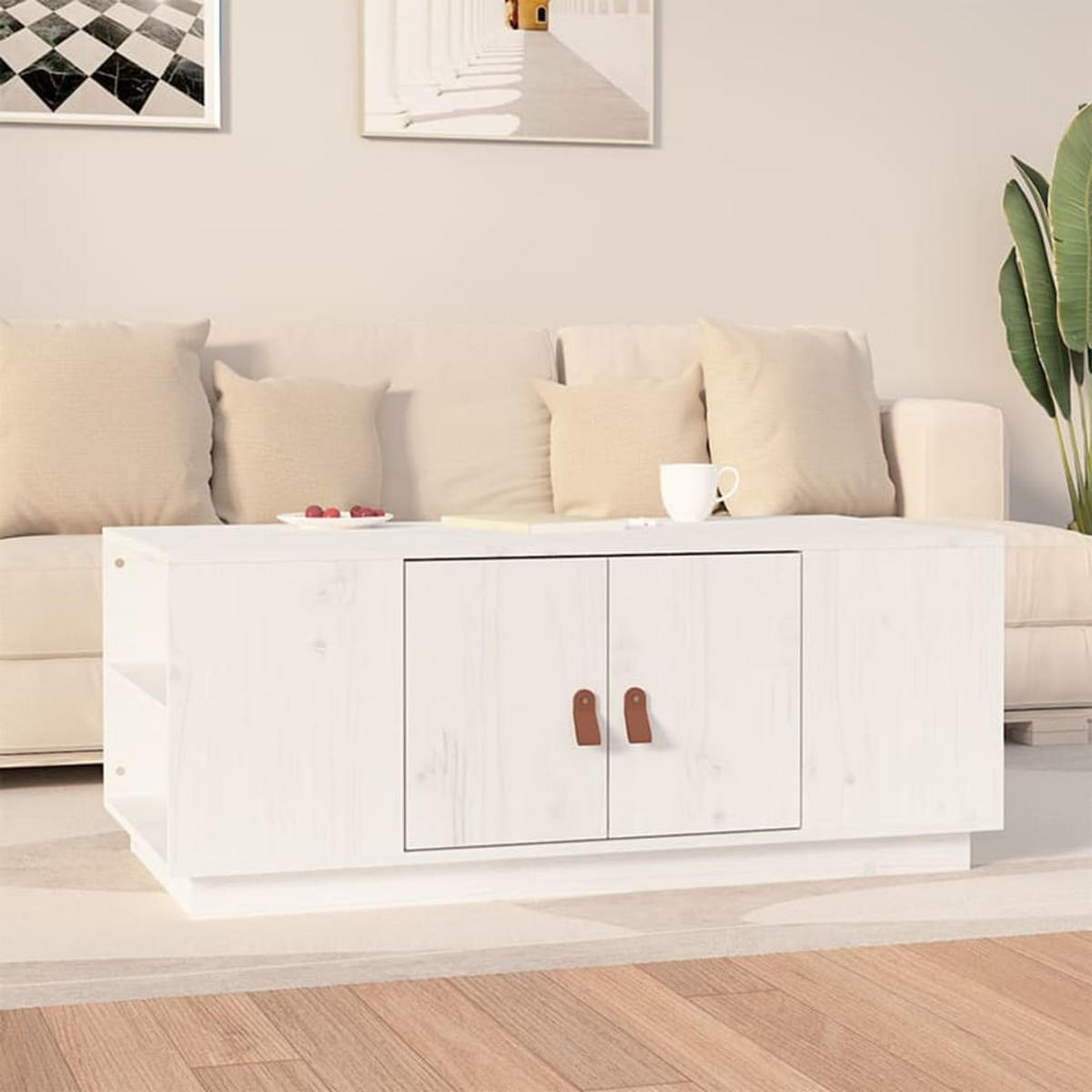 COUCHTISCH Weiß 100x50x41 cm Massivholz Kiefer - Weiß, Holz (100/50/41cm) - furnicato