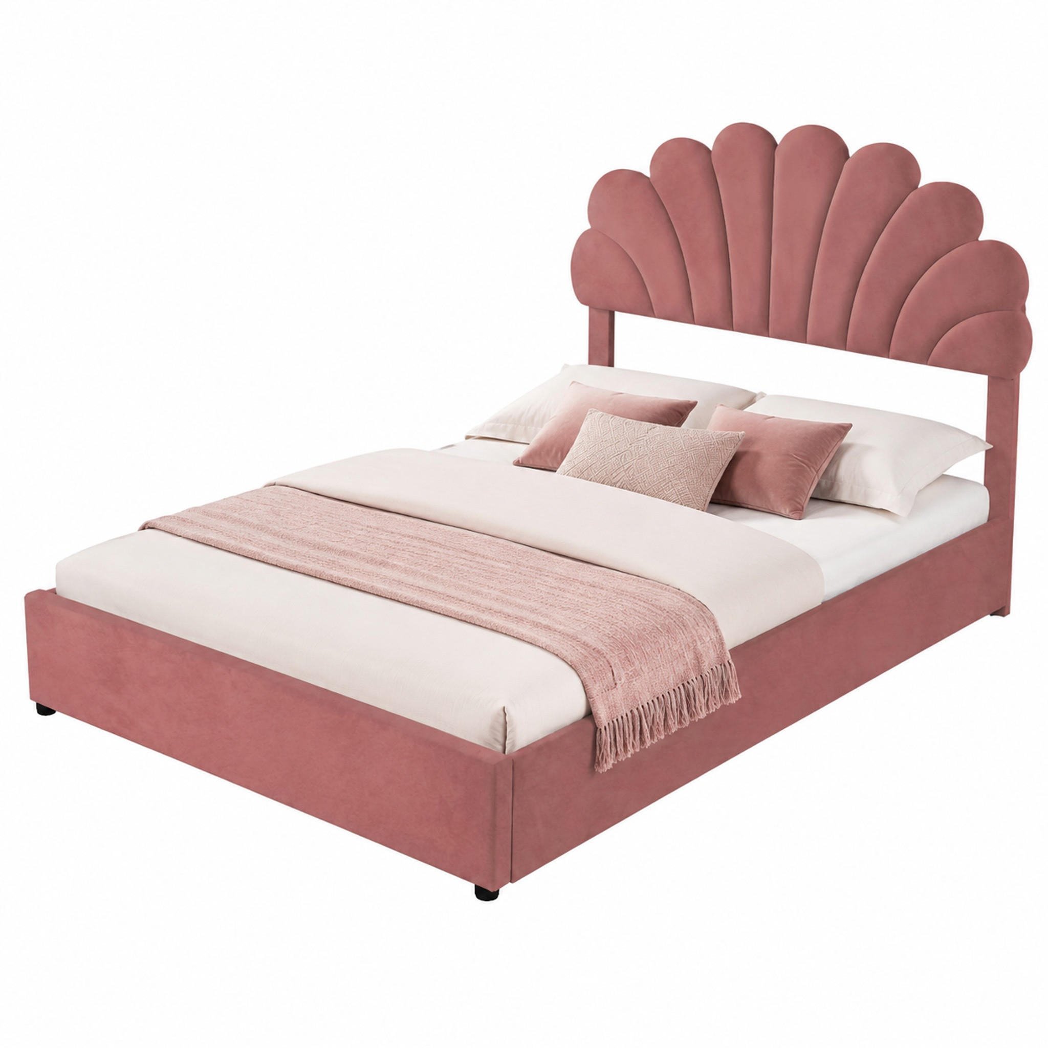 BETT mit hydraulischem Stauraum 140x200 cm Samt Rosa - Pink, Metall (140/200cm) - Beauniv