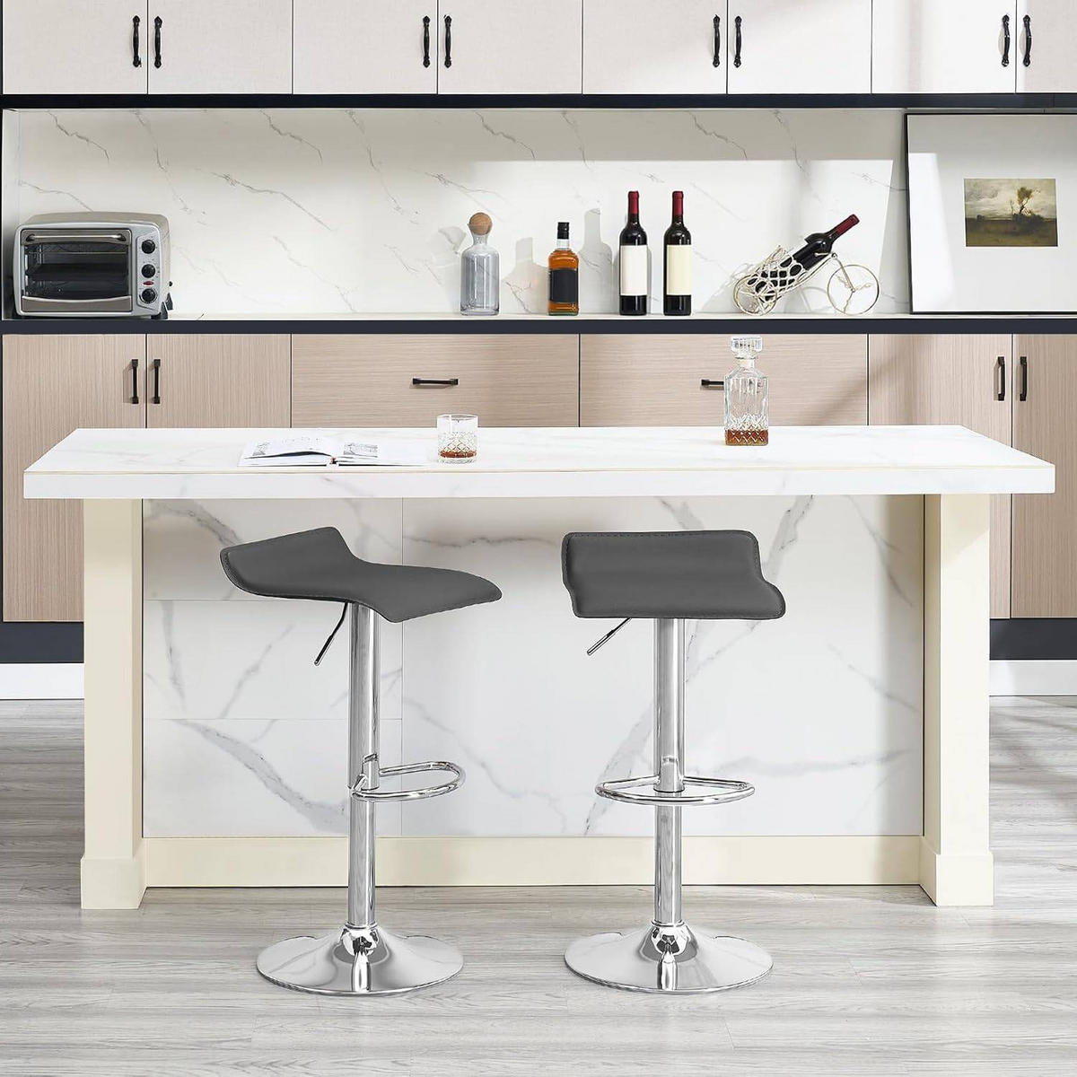 BARHOCKER, Höhenverstellbarer Barstuhl,aus Kunstleder Metall - Grau, Metall (38.5/84/39.5cm) - Woltu