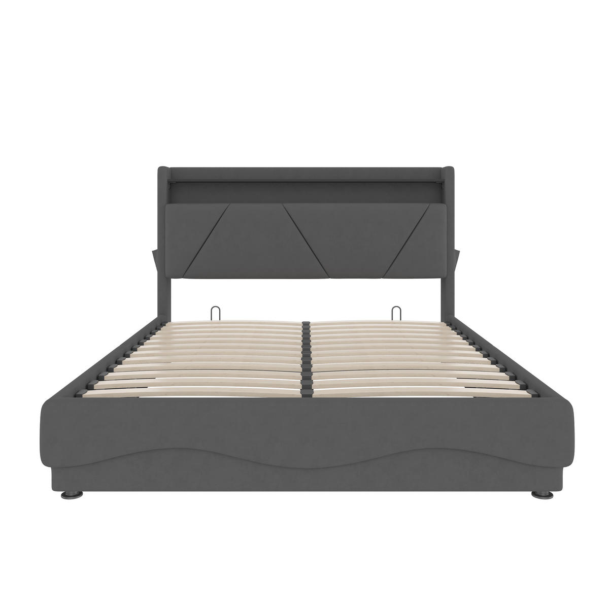 POLSTERBETT 160/200 cm in Dunkelgrau Samt mit Bettkasten, LED, USB und Type-C - Grau, Holzwerkstoff/Textil (160/200cm) - WISHDOR