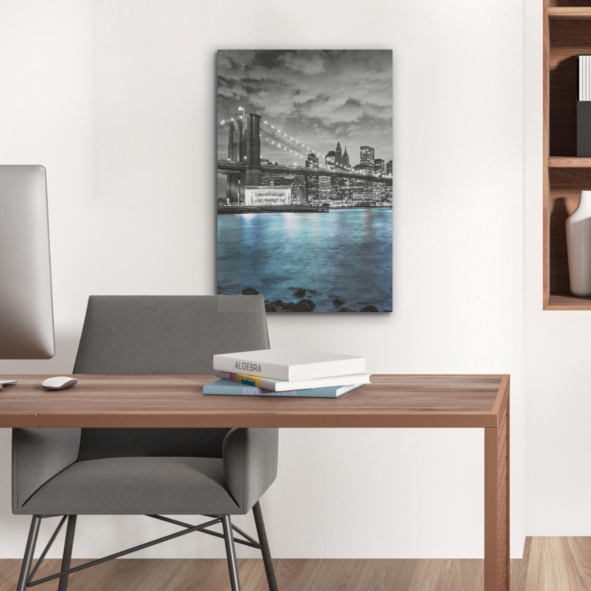 AKUSTIKBILD New York - Skyline - Stadt - Blau Kunstdruck Schlafzimmer 50x70 cm - Blaugrau, Kunststoff (50/70/0.9cm) - MuchoWow