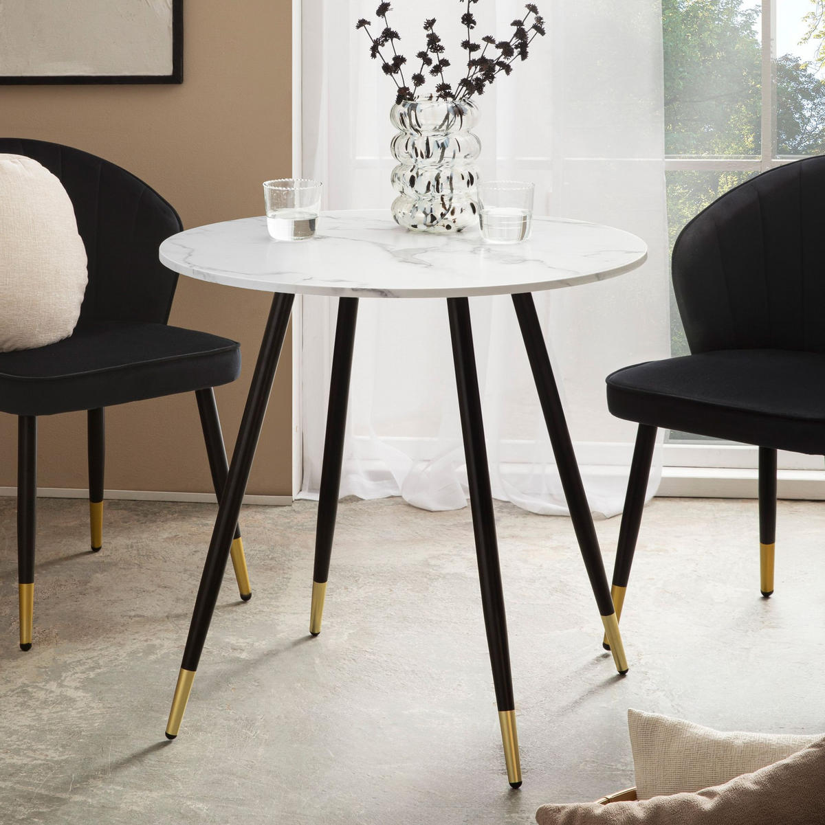ESSTISCH Marmoroptik Metall Rund Modern, Weiß 75x75x76 cm - Goldfarben/Weiß, Holzwerkstoff/Metall (75/75/76cm) - KADIMA DESIGN