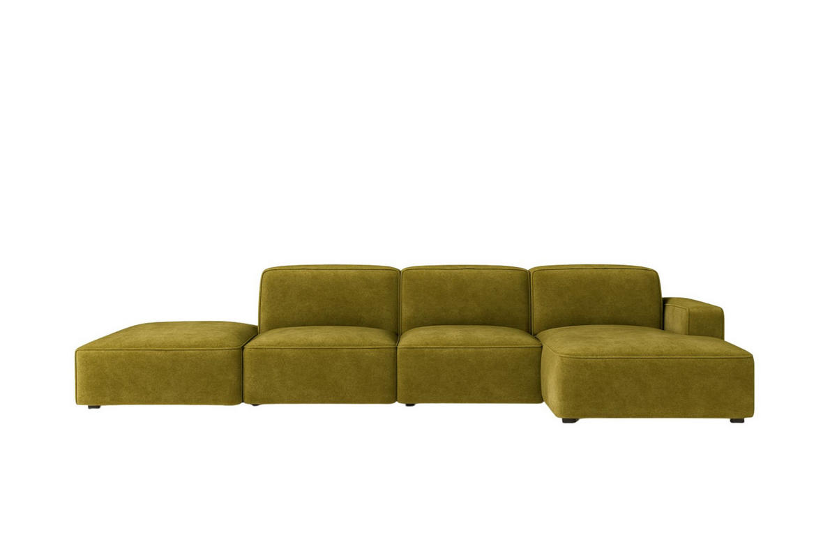 ECKSOFA Cursal L-Form, Stoff Salvador, Olive + Hocker, Rechts - Olivgrün, Holz (341/166cm) - Kaiser Möbel