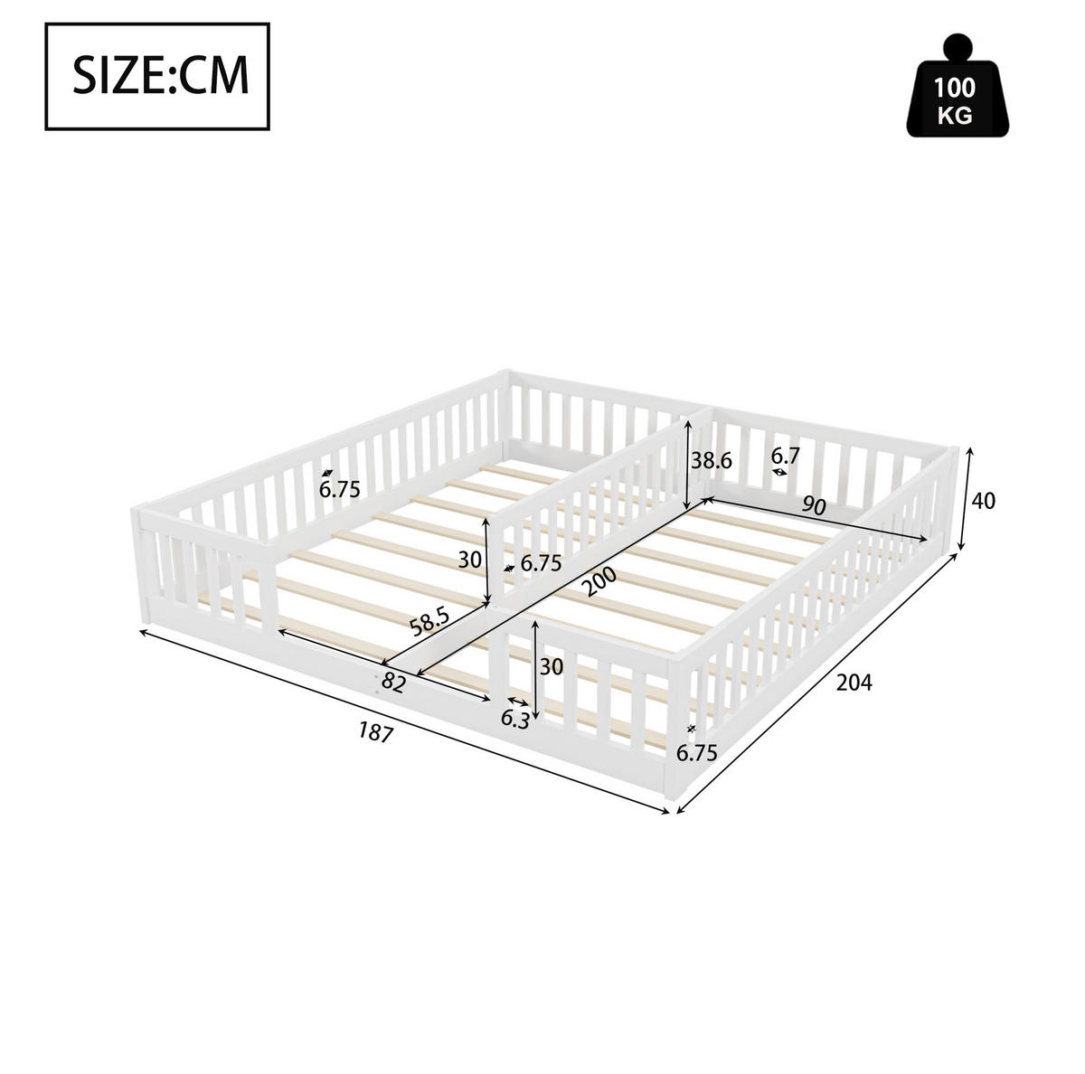 KINDERBETT mit Schutzgittern 2er-Set 90x200 cm Kiefernholz Weiß - Weiß, Holzwerkstoff (90/200cm) - Beauniv