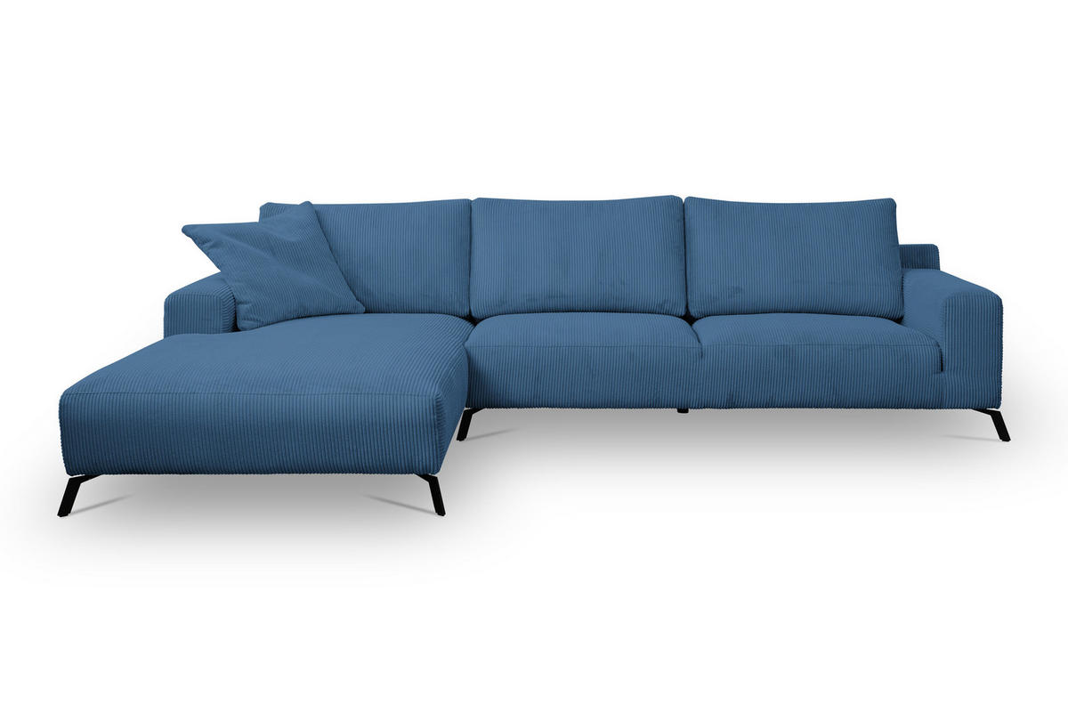 ECKSOFA Aspen in L-Form, Coach Farbe: Blau, Cordstoff, Ottomane Links - Blau, Textil (187/312cm) - VENASI MÖBEL