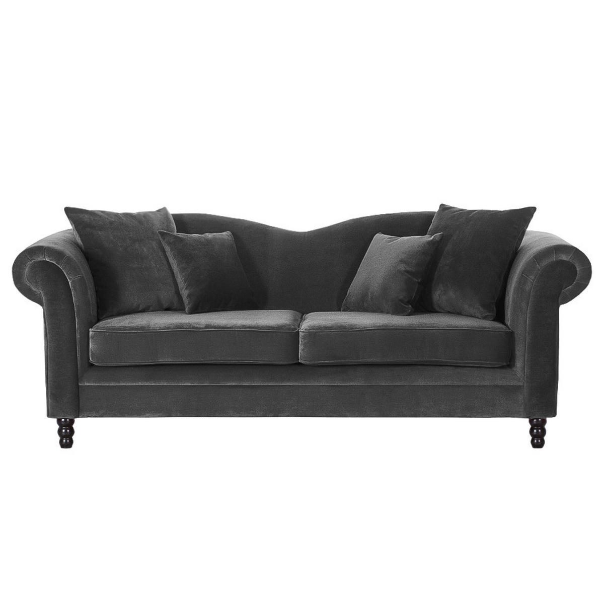 POLSTERGARNITUR - 3-2-1, Samt, Anthrazit - Anthrazit, Holz/Textil (1/1/1cm) - home24