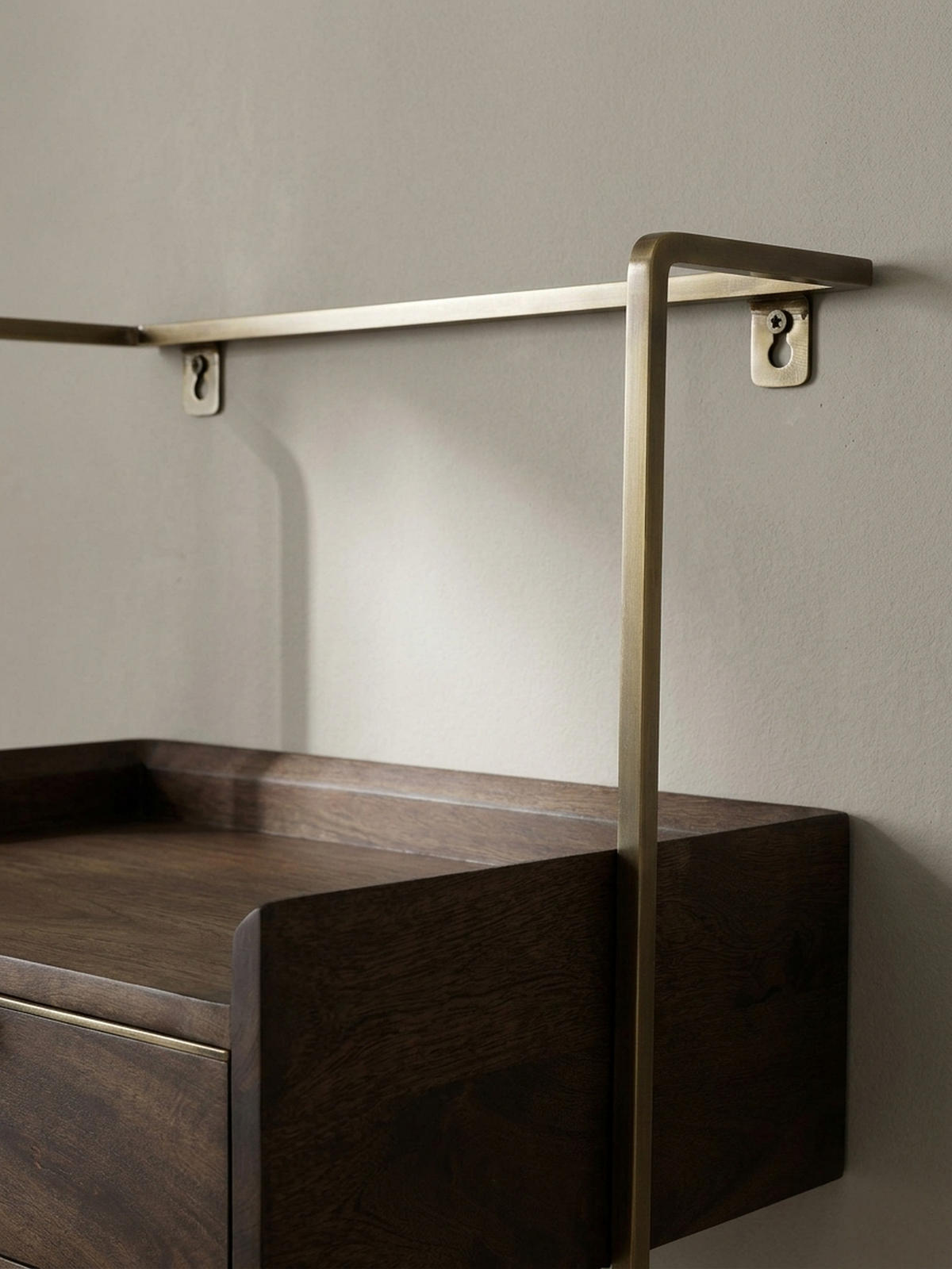 NACHTTISCH Mango Massivholz Wandmontage Schublade Boxspringbett, Braun 44x35x45 cm - Goldfarben/Braun, Holz/Metall (44/45/35cm) - KADIMA DESIGN