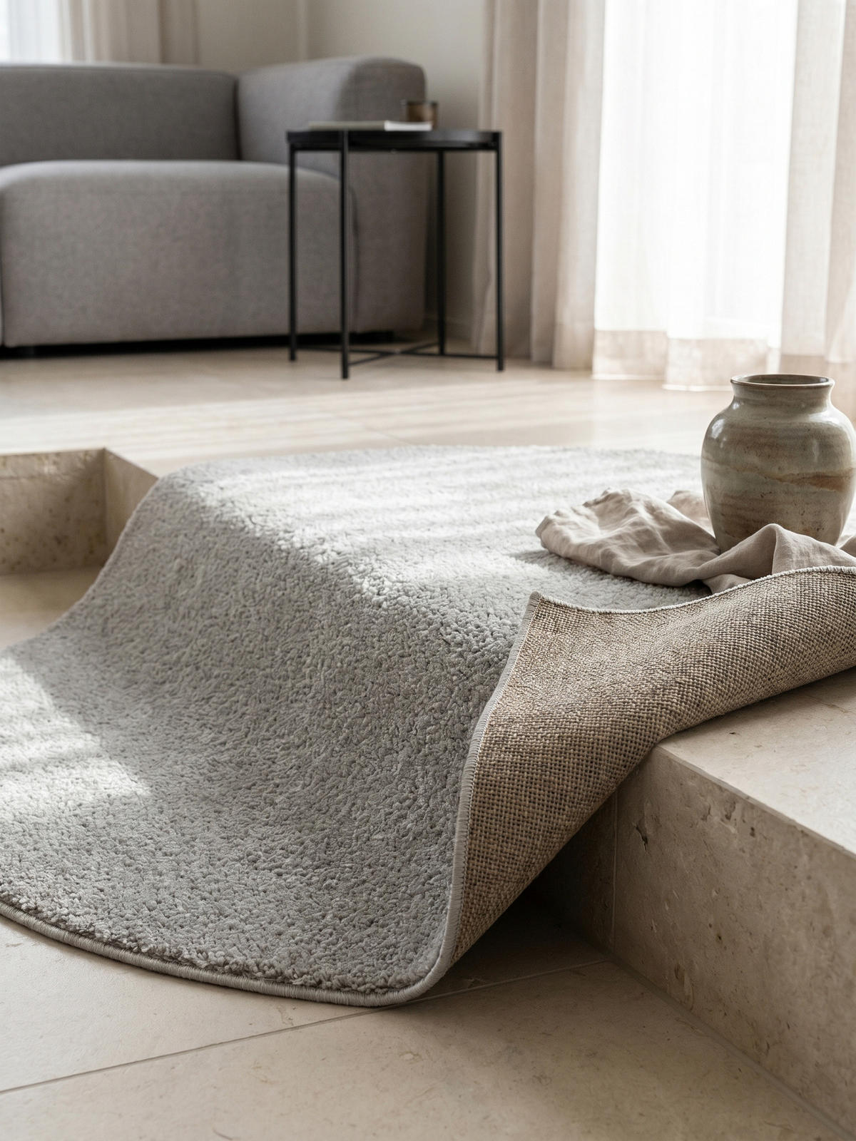 TEPPICH Kurzflor MAIN in Creme, einfarbig, Ø 200 cm - Beige, Textil (200/200cm) - KADIMA DESIGN