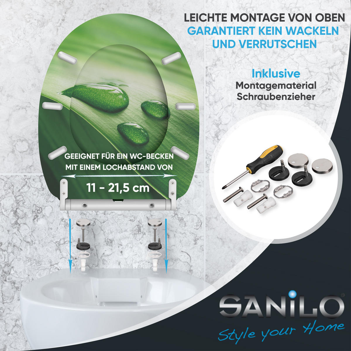WC-SITZ mit Absenkautomatik Green Leaf - Grün, Holzwerkstoff (37.7/5.5/48cm) - Sanilo