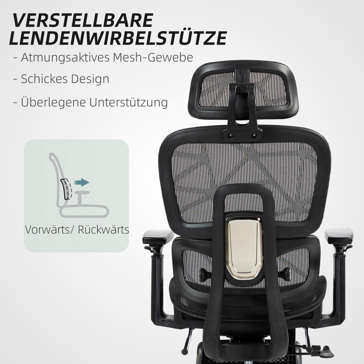 BÜROSTUHL Kopfstütze, Lendenwirbelstütze, Schwarz - Schwarz, Textil (66/122/64cm) - HOMCOM
