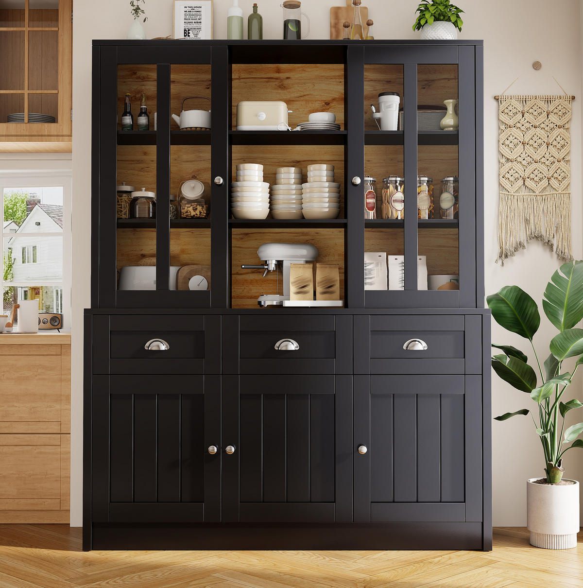 BUFFET 140/175/38,5 cm Schwarz aus Acryl und MDF mit Kippschutz - Schwarz, Holzwerkstoff (38.5/175/140cm) - OKMYHOME