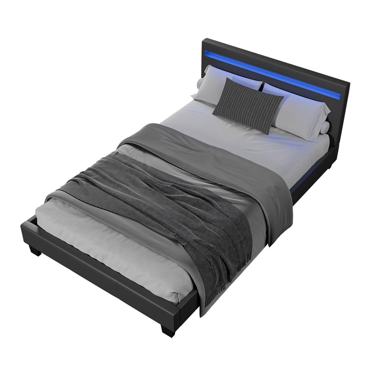 POLSTERBETT Verona mit Matratze und LED dunkelgrau 120x200cm - Grau, Textil (120/200cm) - Juskys