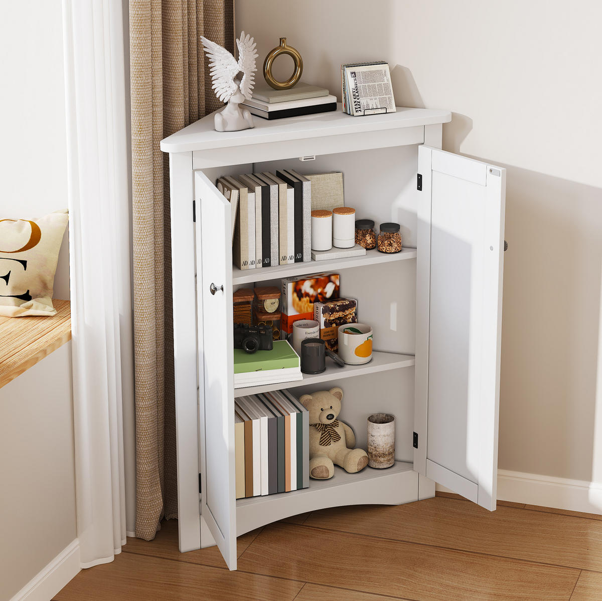 ECKSCHRANK freistehend 61,5 x 80 cm Weiß MDF - Weiß, Holzwerkstoff (34.5/80/61.5cm) - Beauniv