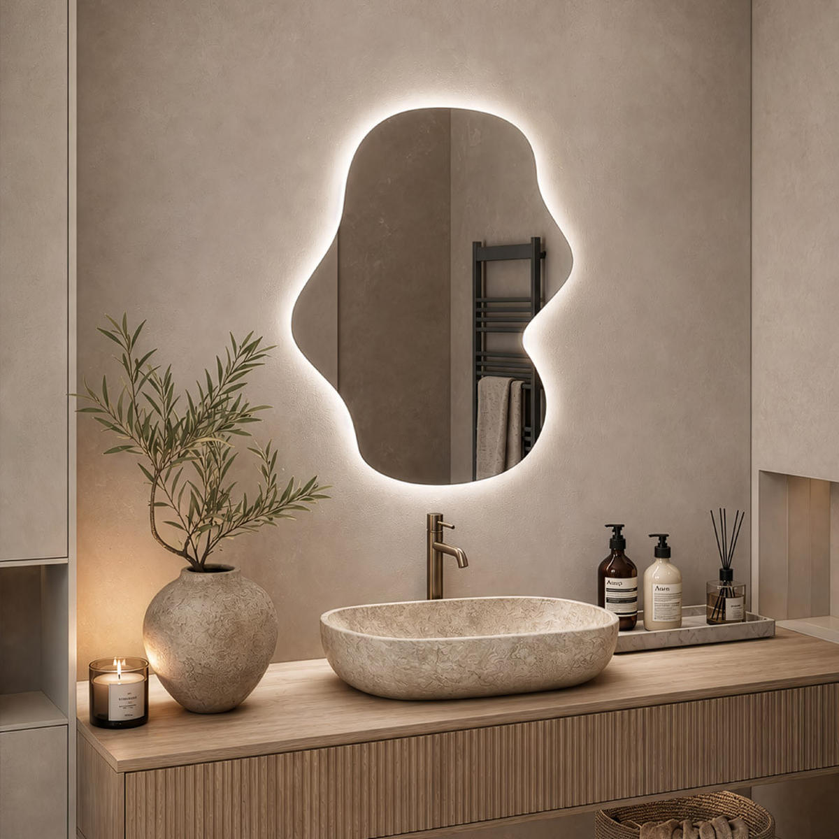 LED-SPIEGEL LACE asymmetrisch - 60 x 80 cm - Silberfarben, Glas (60/80/3.6cm) - Home Deluxe