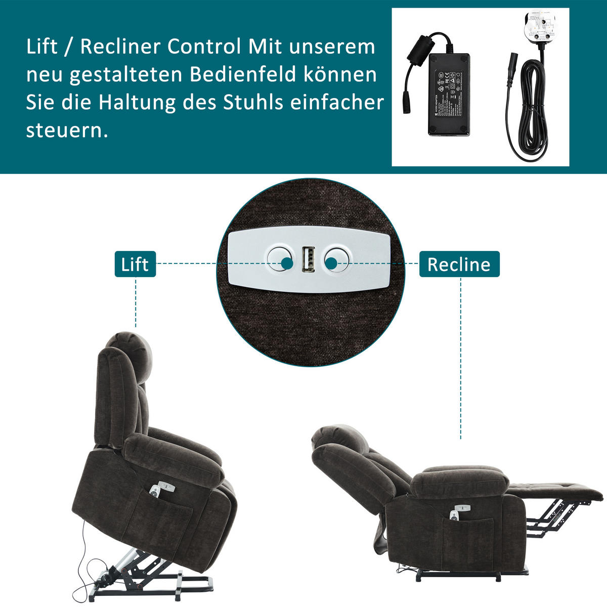 MASSAGESESSEL Elektrisch 8 Punkt Massage Heizung USB Braun - Braun, Textil (95/107/94cm) - FLIEKS