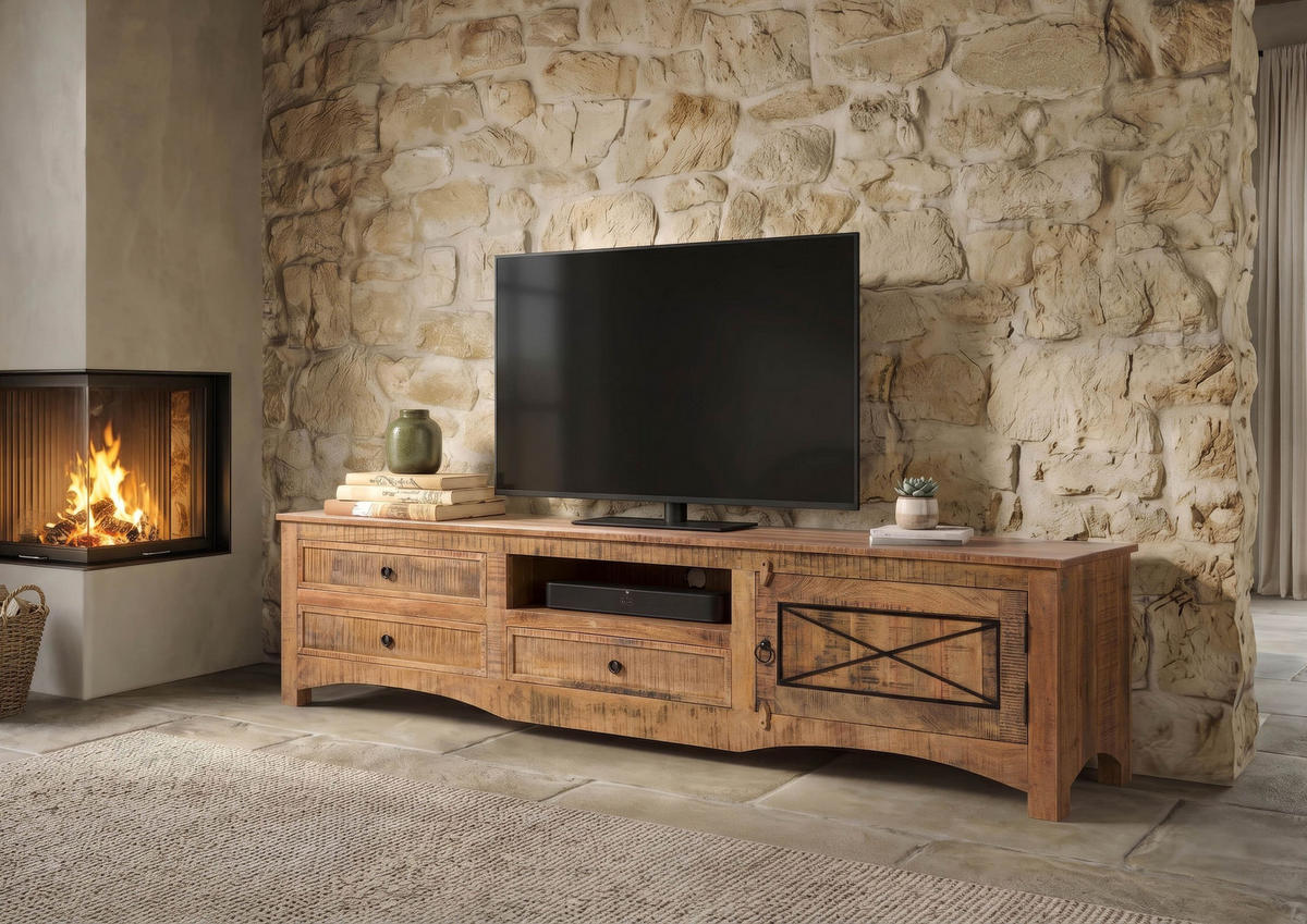 TV-BOARD Akazie 220x40x50 natur versiegelt NATURE OF SPIRIT #244 - Naturfarben, Holz (220/50/40cm) - Massivmoebel24