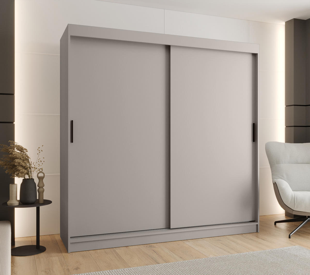 ŠATNÍ skříň s posuvnými dveřmi 200/200/62 2dveřová - černá/kašmírová, dřevo/plast (200/200/62cm)