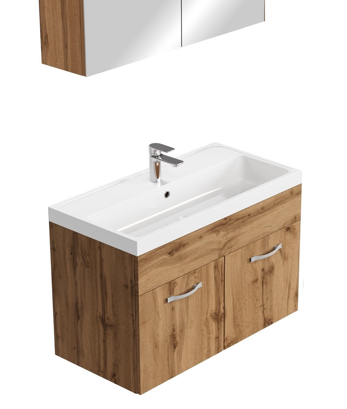 BADMÖBEL-SET Paso 3 Teile Eiche - 80 x 35 x 55 cm - Eichefarben, Holz (80/55/40cm) - Badplaats