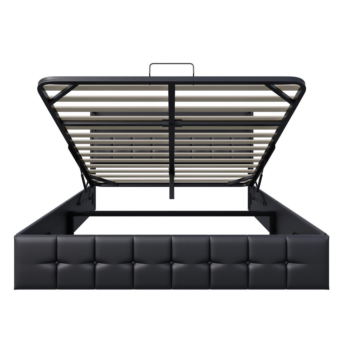 POLSTERBETT 140x200 cm Smart-Lift Elite mit Hydraulik-Stauraum, RGB-LED & Ladestation, Kunstleder, Schwarz - Schwarz, Textil (140/200cm) - DELFA