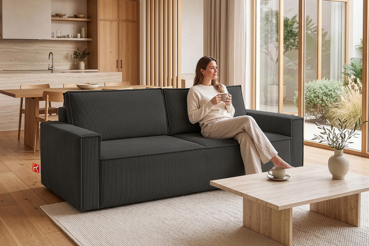 SCHLAFSOFA NAPI in Pet Friendly Cord-Stoff, grau - Schwarz/Grau, Textil (228/89/101cm) - KONSIMO®