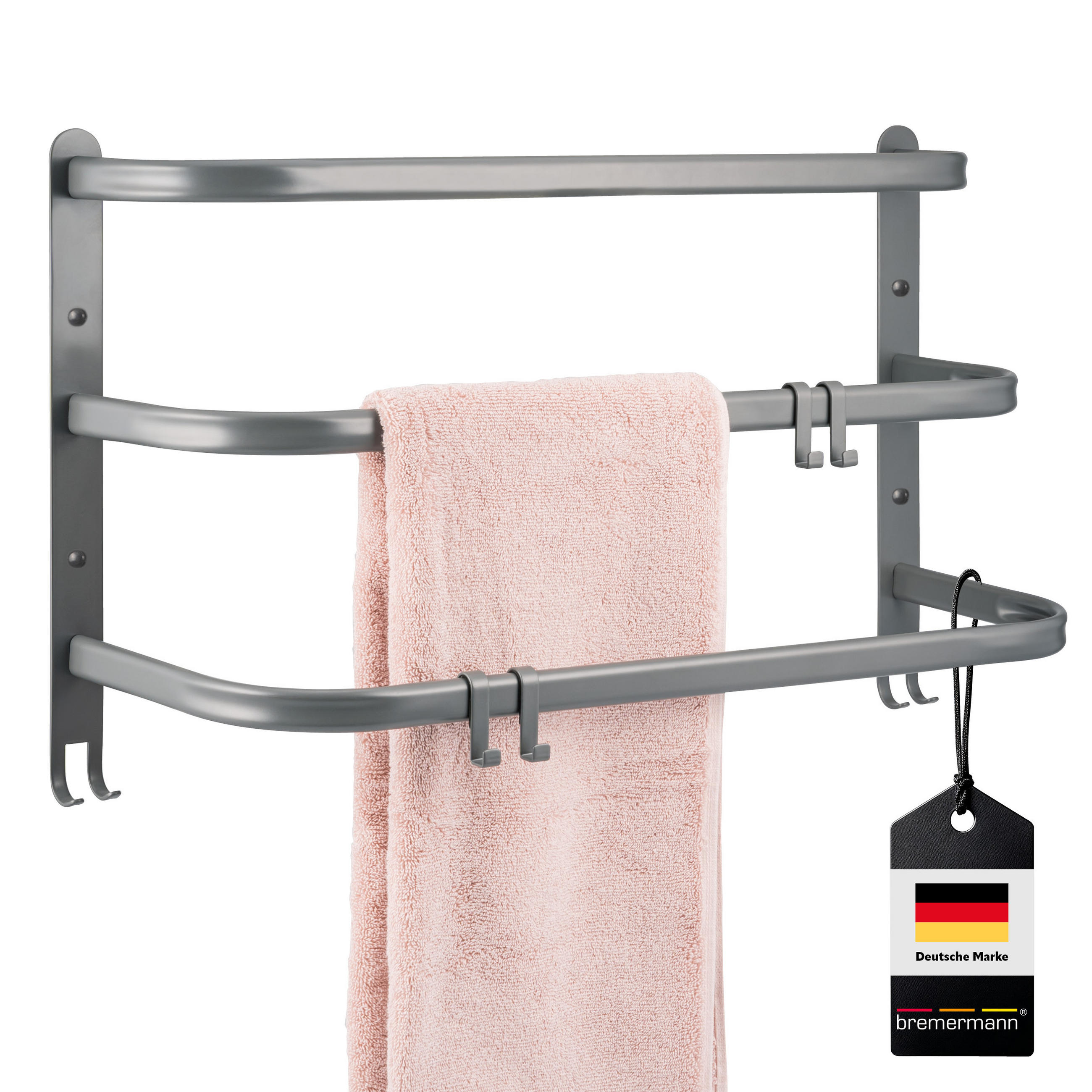 WAND-HANDTUCHHALTER 3 Stangen - Grau, Metall (67.5/40/23cm) - bremermann