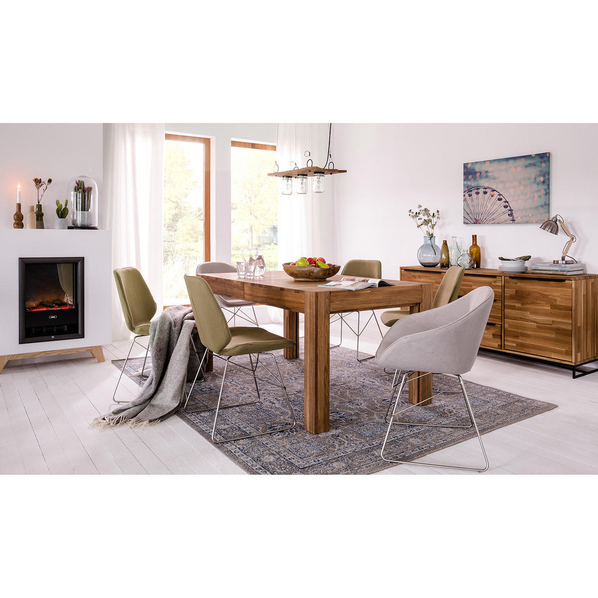 ESSTISCH - Eiche massiv - Eichefarben, Holz (90/160/76cm) - home24