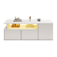 COUCHTISCH 100/50/35 cm in Weiß mit LED-Beleuchtung und 2 Schubladen - Weiß, Holzwerkstoff (100/50/35cm) - Flora Grace