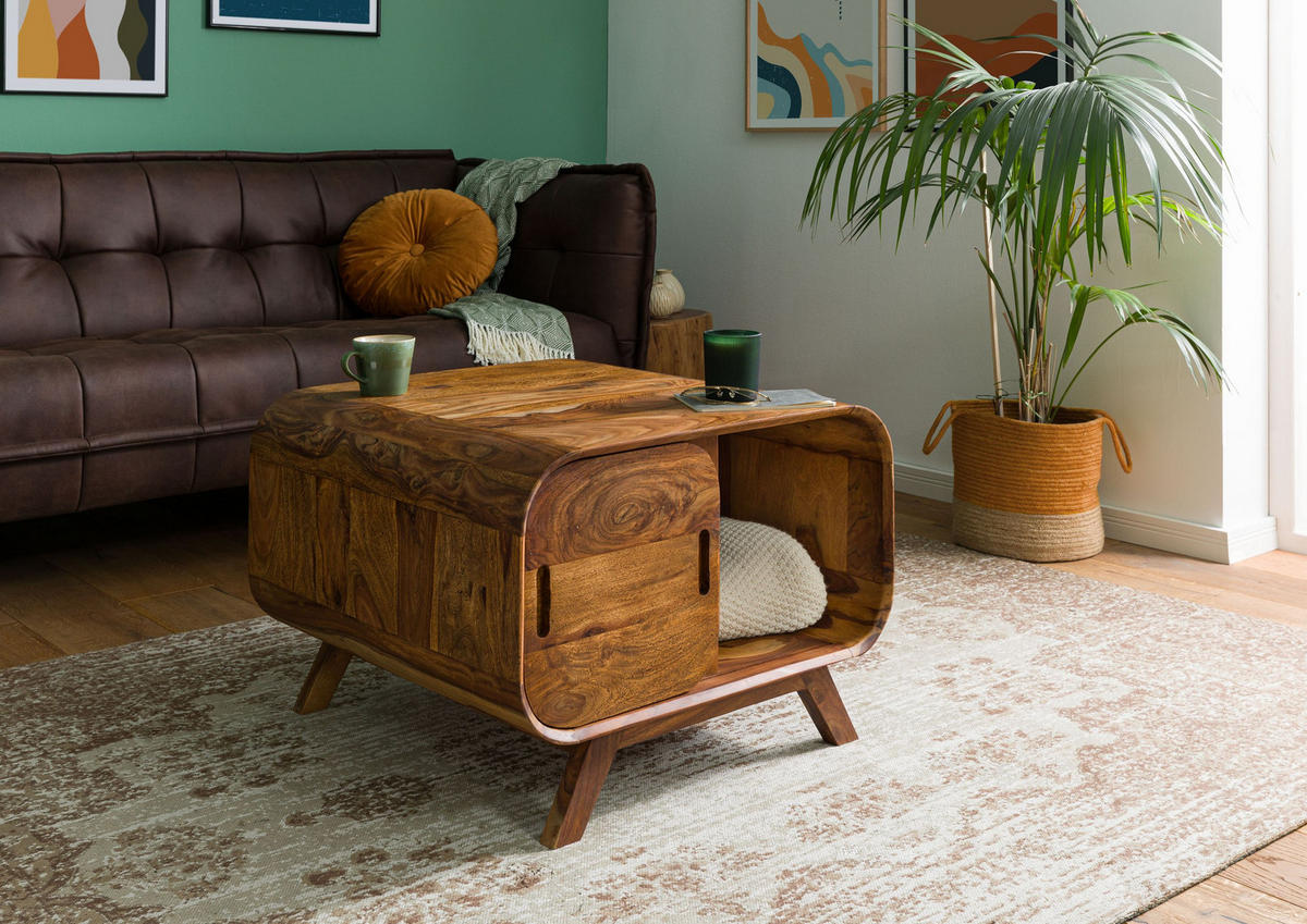 COUCHTISCH Sheesham 70x70x50 hellbraun lackiert MAILAND #133 - Braun, Holz (70/70/50cm) - Massivmoebel24