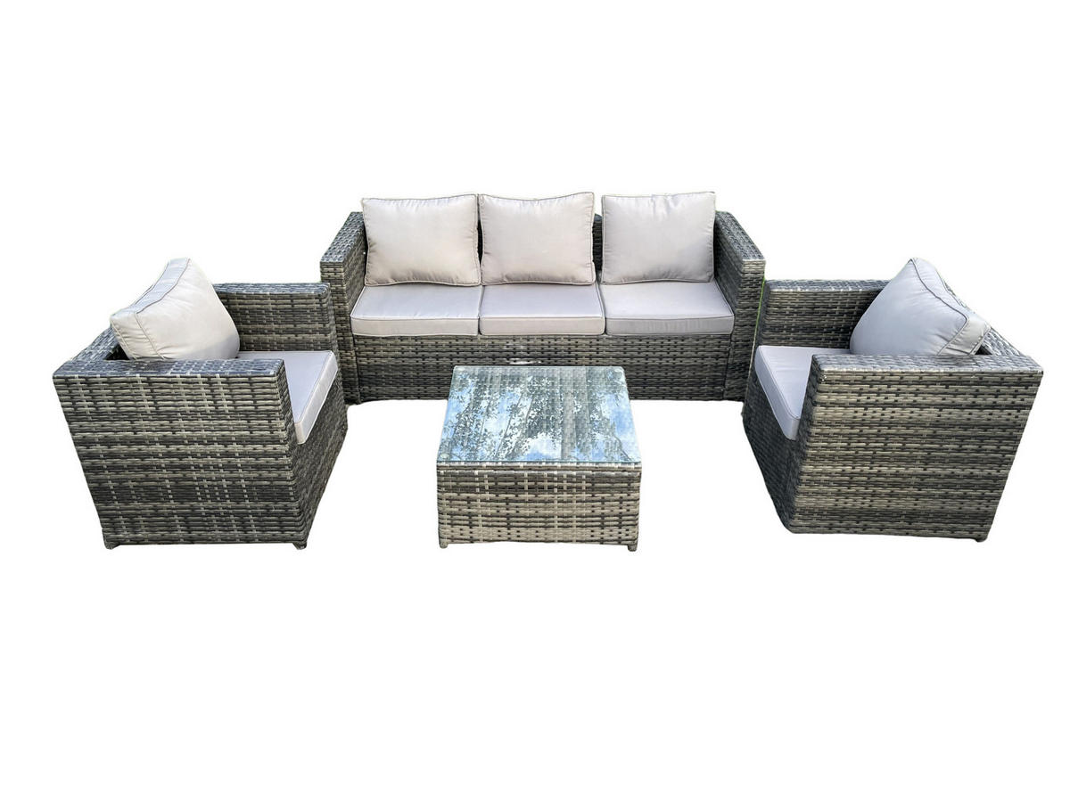 GARTENSET mit Couchtisch Polyrattan 5-Sitzer - Dunkelgrau, Metall - Fimous