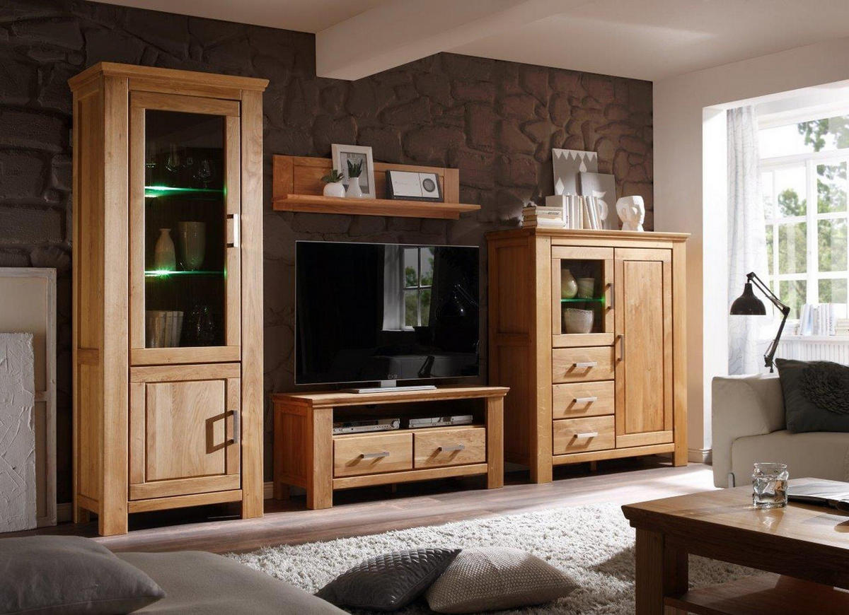 WOHNWAND Teilmassiv Iantha 360x210x47 Wohnzimmerschrank Wildeiche natur geölt - Naturfarben, Holz (360/210/47cm) - 58aufmkessel