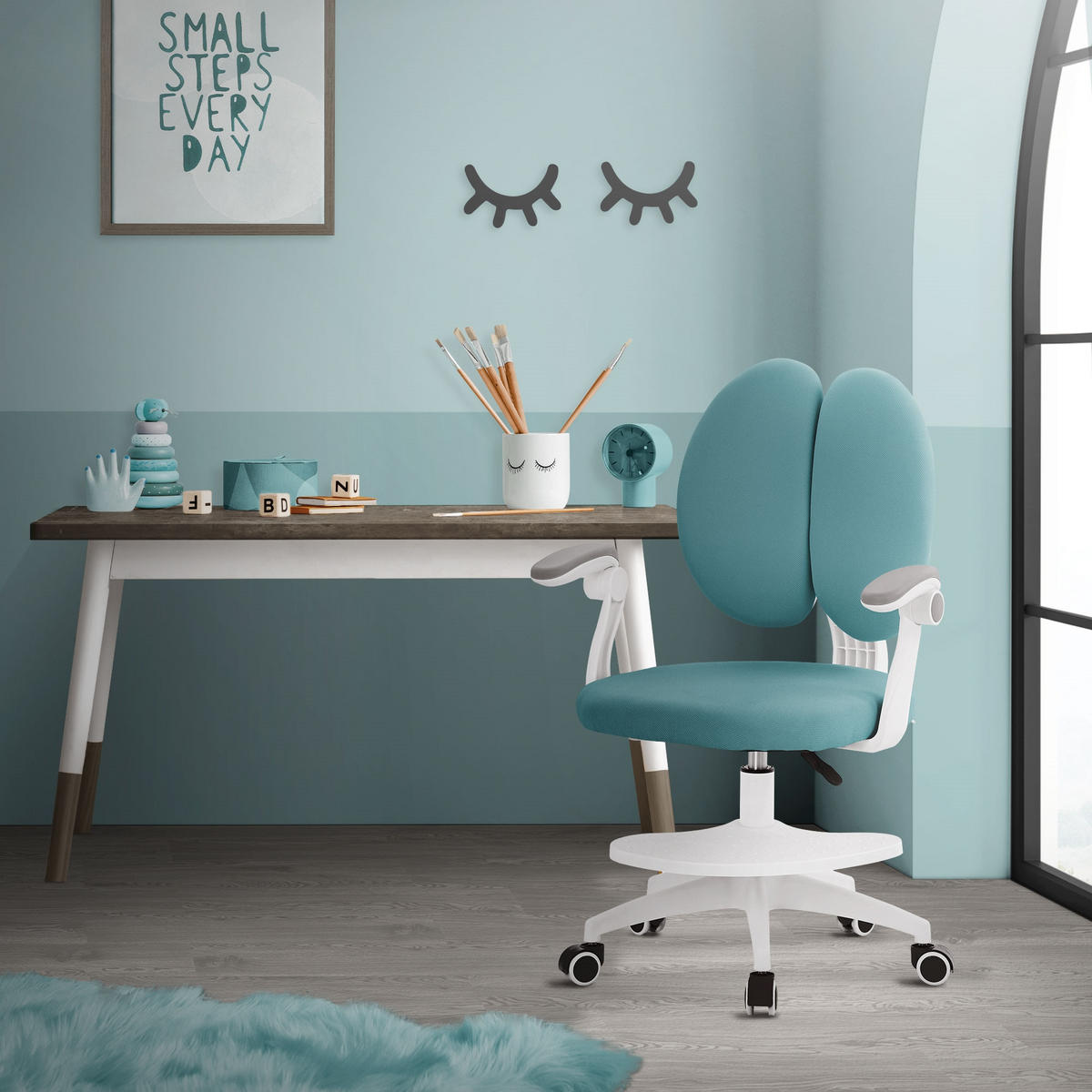 DĚTSKÁ ŽIDLE K PSACÍMU STOLU, petrolová, 95–107 cm, z polyesteru - bílá/petrolejová, textil/plast (53/107/53cm) - ML-DESIGN