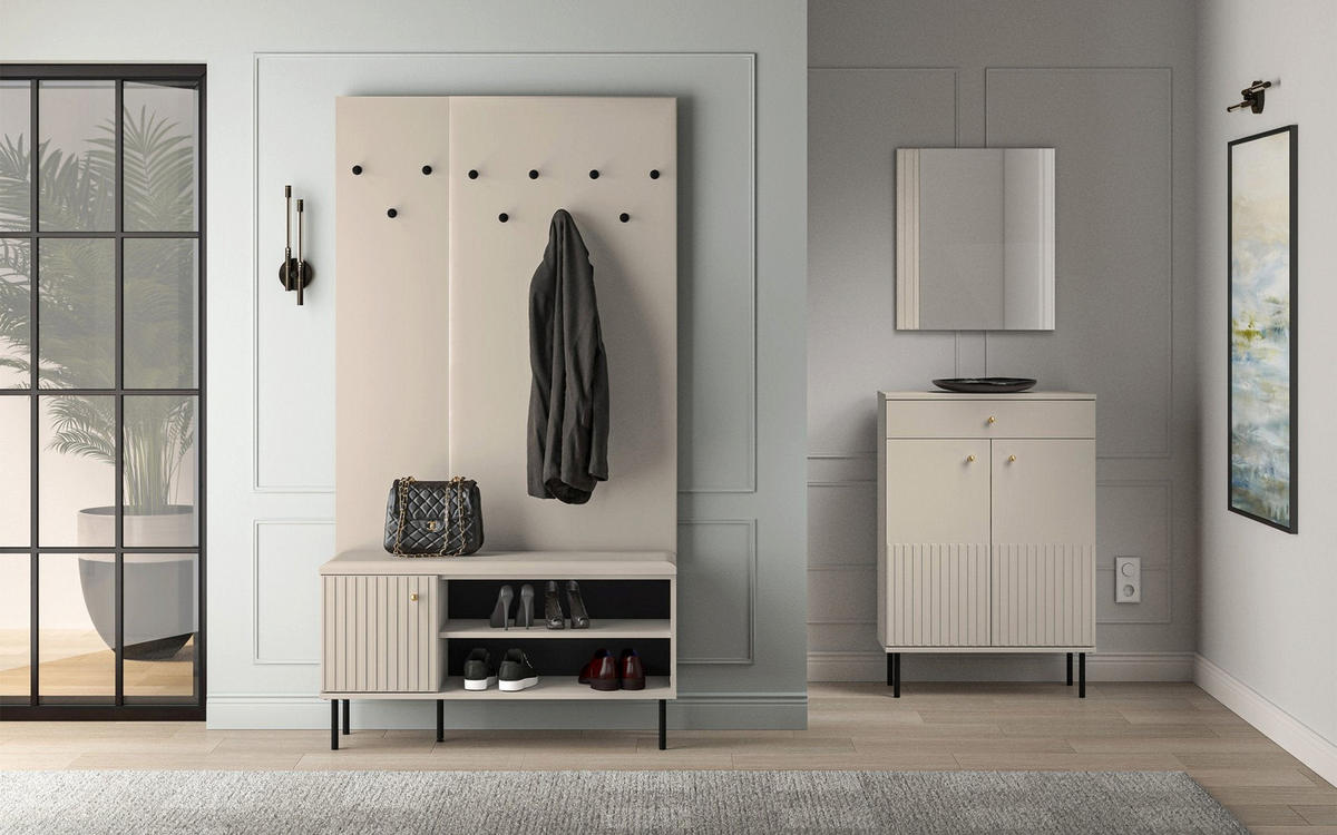 WANDGARDEROBE Caletto Beige mit 3 Haken 34 cm - Beige/Schwarz, Holzwerkstoff (34/137/2cm) - Selsey