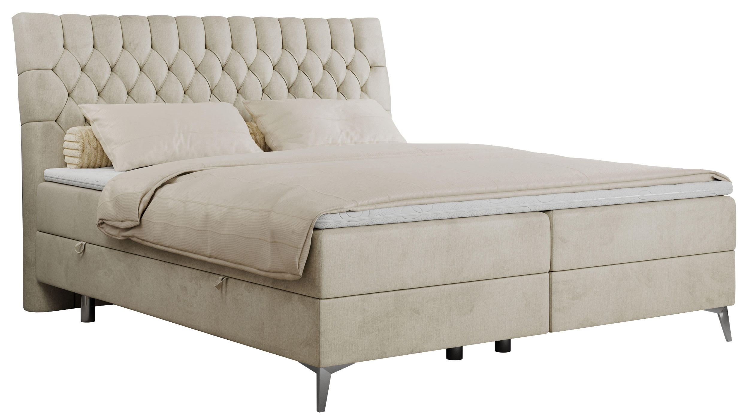 BOXBETT MILEN 200/200 Beige Velvet - H3 - Beige, Holz/Textil (200/200cm) - MKS