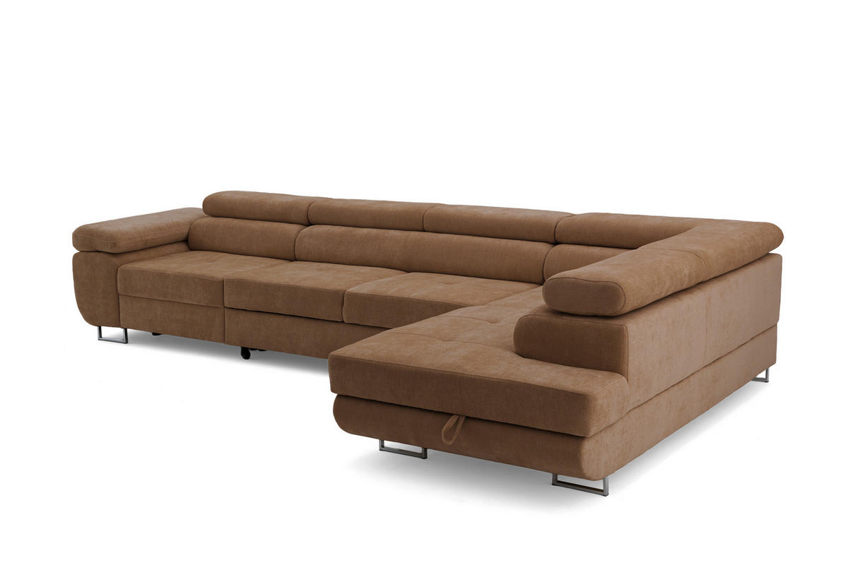 ECKSOFA WILD MAXI L Rechts mit Schlaffunktion 125x195 Chenille Braun - Chromfarben/Braun, Holz/Textil (203/350cm) - Muffo