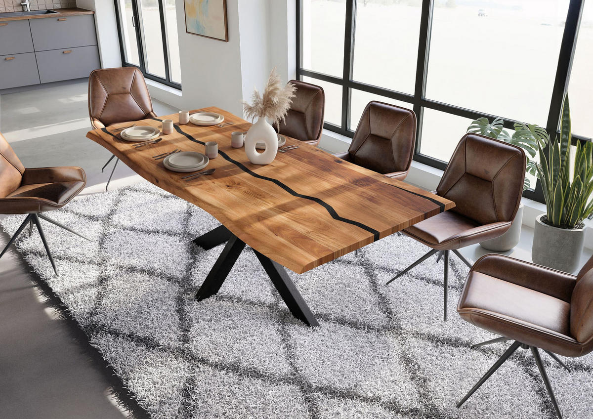 BAUMTISCH Akazie 200x100x74 natur lackiert / Epoxid schwarz, Kreuzgestell anthrazit matt EPOXY - Braun, Holz (100/200/74cm) - Massivmoebel24