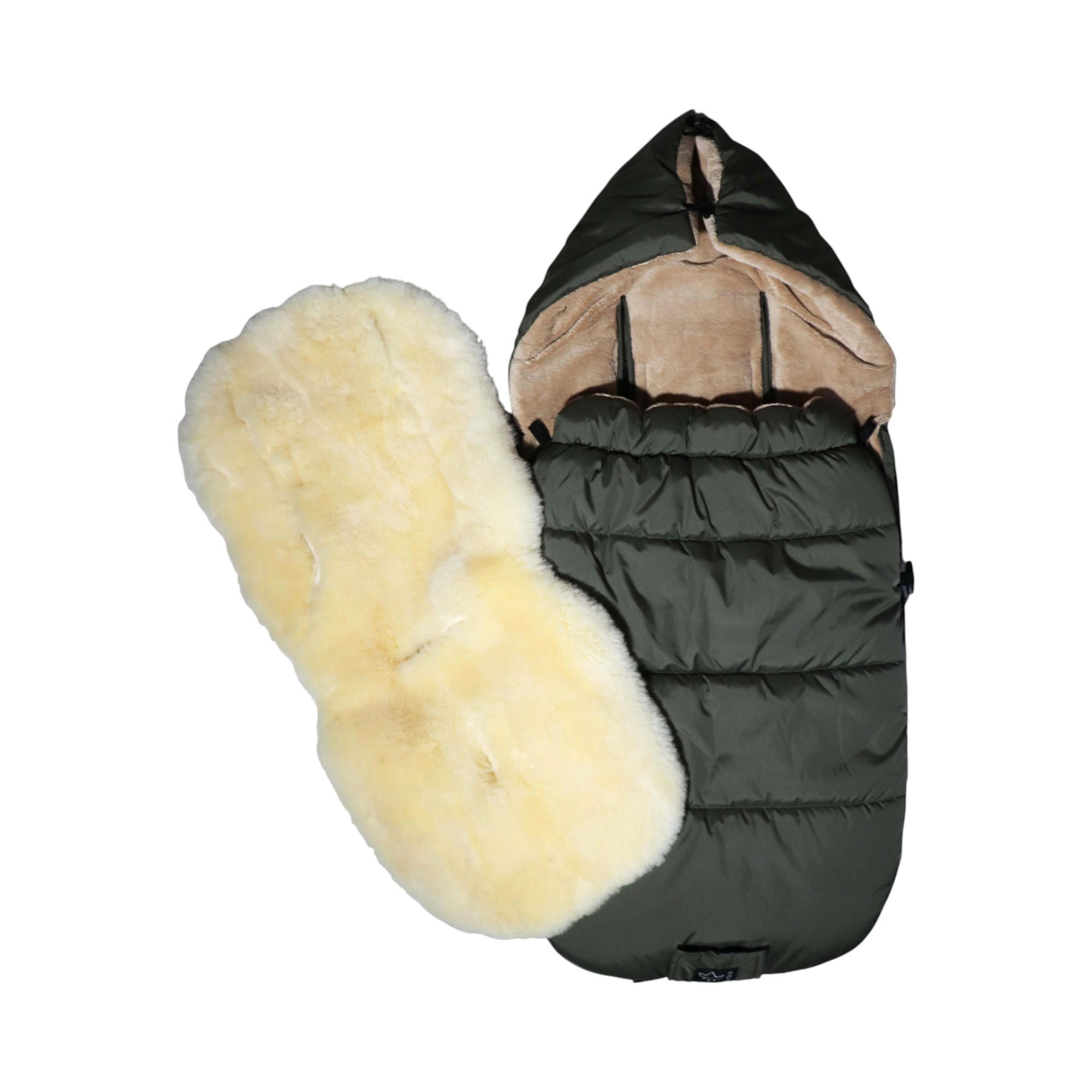 KINDERWAGENFUSSSACK Sheep mit Lammfelleinlage, kaki - Waldgrün, Textil/Fell (45/100cm) - Kaiserbaby