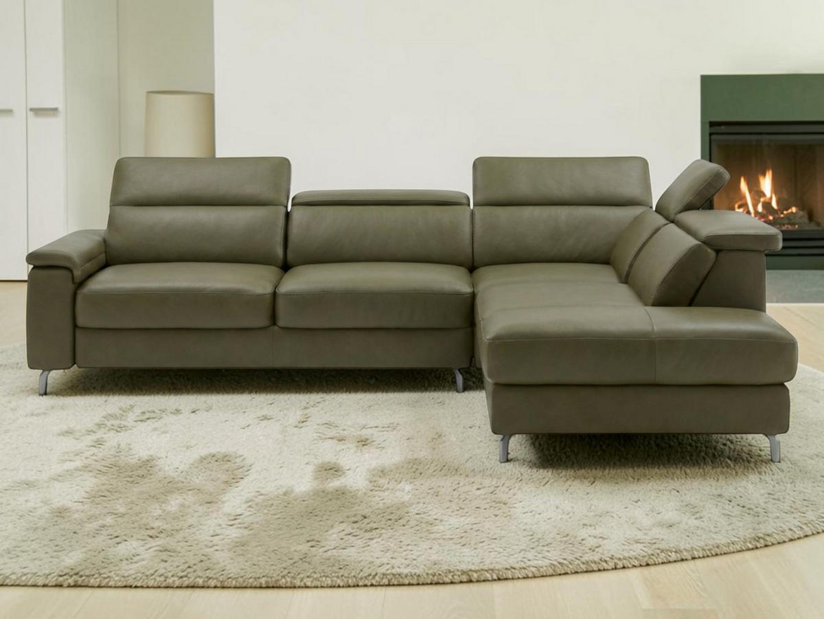 ECKSOFA Ambassador Echtleder Olivgrün - Olivgrün, Leder/Metall (272/224cm)