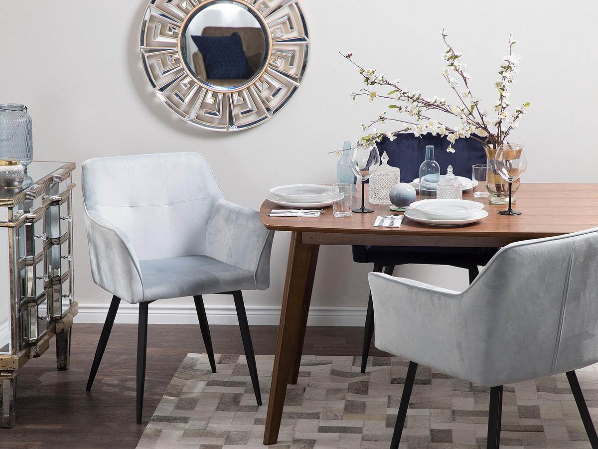 ESSZIMMERSTUHL 2er-Set Samtstoff Grau Jasmin - Grau, Textil/Metall (60/84/49cm) - Beliani