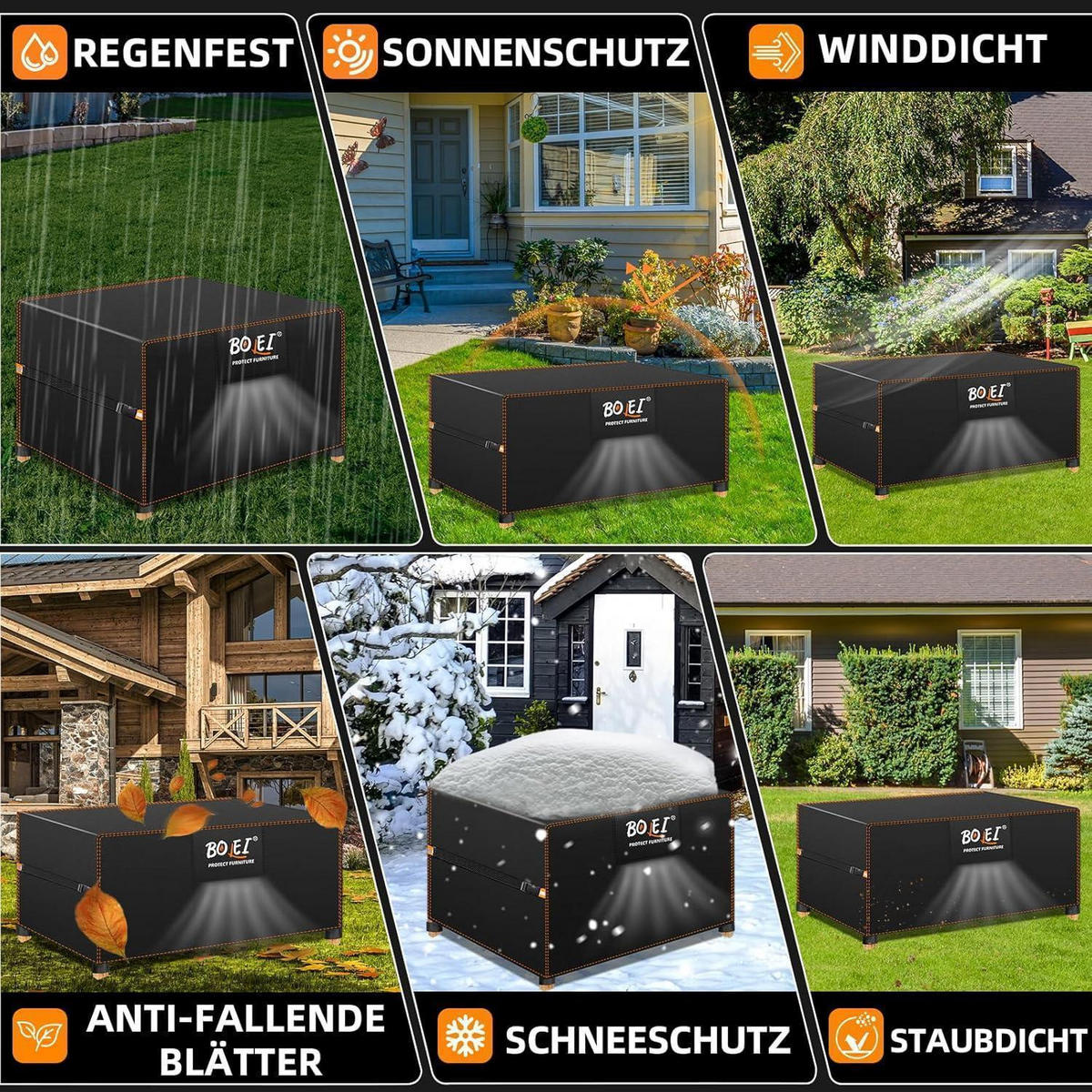 SCHUTZHÜLLE Gartenmöbel 280 x 204 x 106 cm 420D Oxford Wasserdicht - Schwarz, Kunststoff (204/106/280cm)