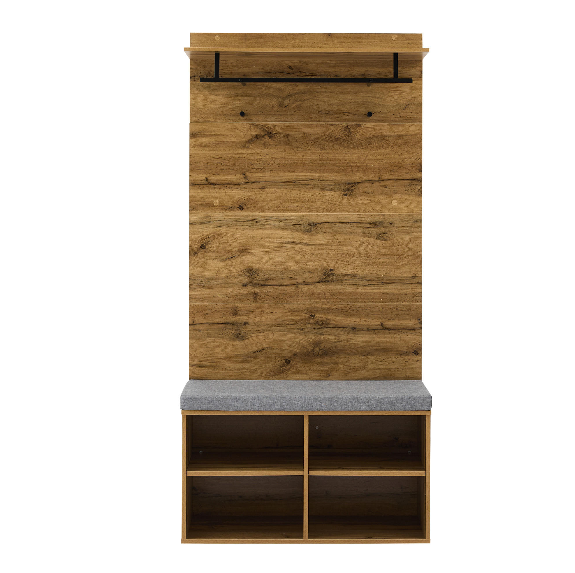GARDEROBENSET 84/35/175 cm aus Spanplatte mit Schuhbank, verstellbarem Regal und Kleiderstange, Eichefarben - Eichefarben, Holzwerkstoff (84/175/35cm) - Redom