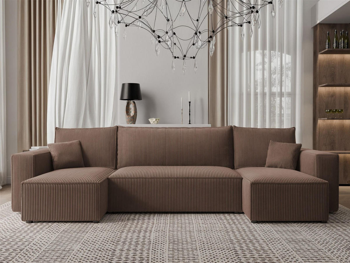 WOHNLANDSCHAFT Adara Schlaffunktion - Braun, Holzwerkstoff/Textil (312/83/145cm) - Fun Möbel