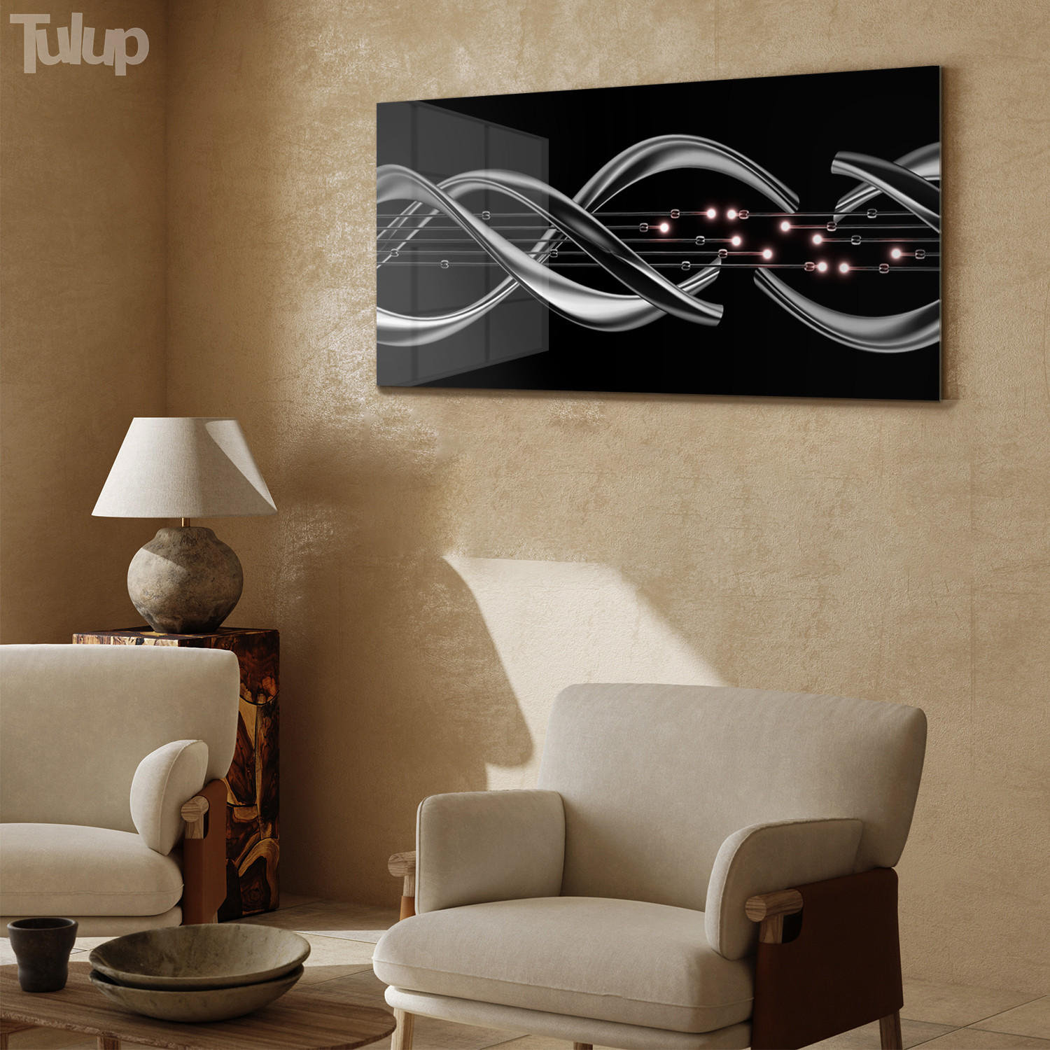 GLASBILD 120x60 cm Moderne Kunst - Silberfarben/Schwarz, Glas (120/60cm) - TULUP