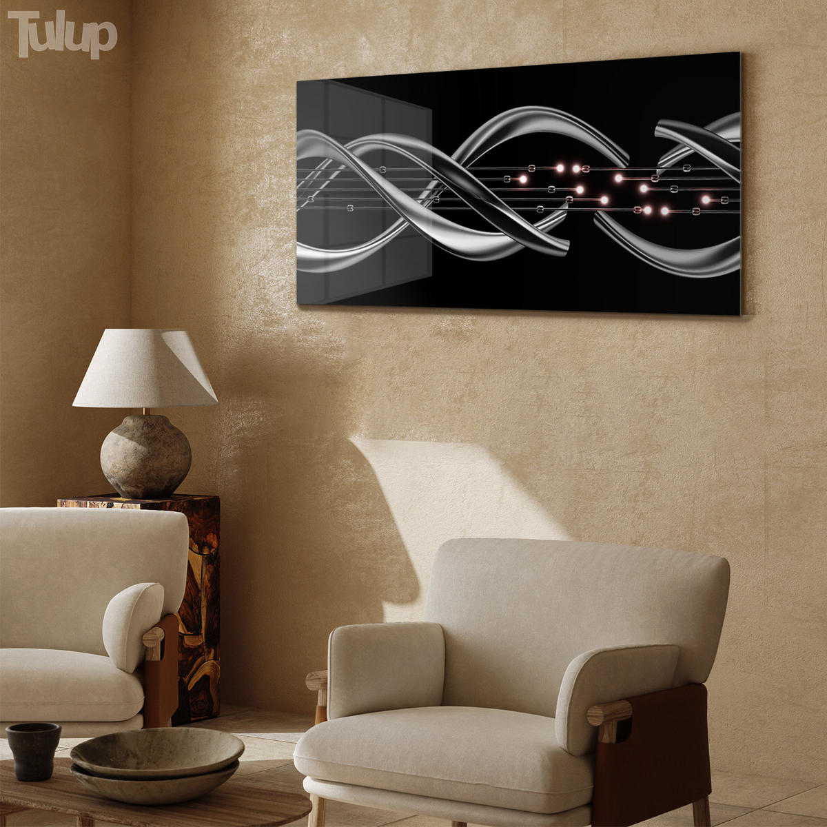 GLASBILD 120x60 cm Moderne Kunst - Silberfarben/Schwarz, Glas (120/60cm) - TULUP