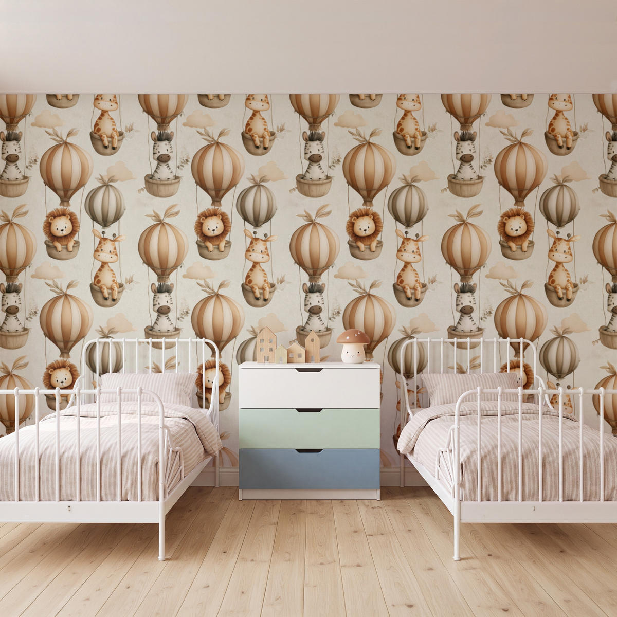 KINDERTAPETE - Safari - Heißluftballons - Taupe - 400x240 cm - Beige, Papier (400/240cm) - OnlyWow
